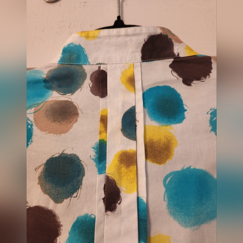 Lafayette 148 Blouse, Button Down, Ruffle Abstract Polka Dot, Cotton, Sz 4, EUC - Picture 8 of 13